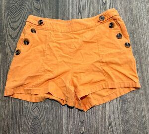 Calligraphe Womens Linen Shorts High Rise Button Accent Pull-On Orange Size M